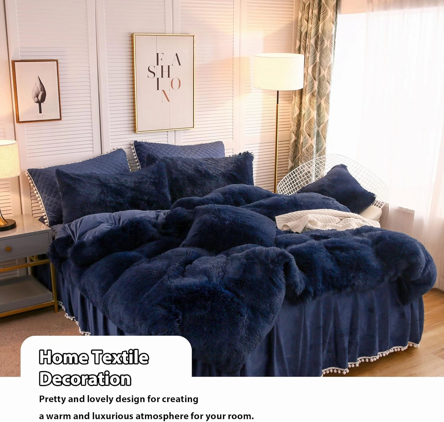 LIFEREVO 2 Pack Royal Blue Faux Fur Pillow Shams,Shaggy Plush Home Decorative Luxury Series Super Soft Furry Pillow Case with Zipper Closure for Home Sofa Couch Decoration,Standard (Navy,20"x26")