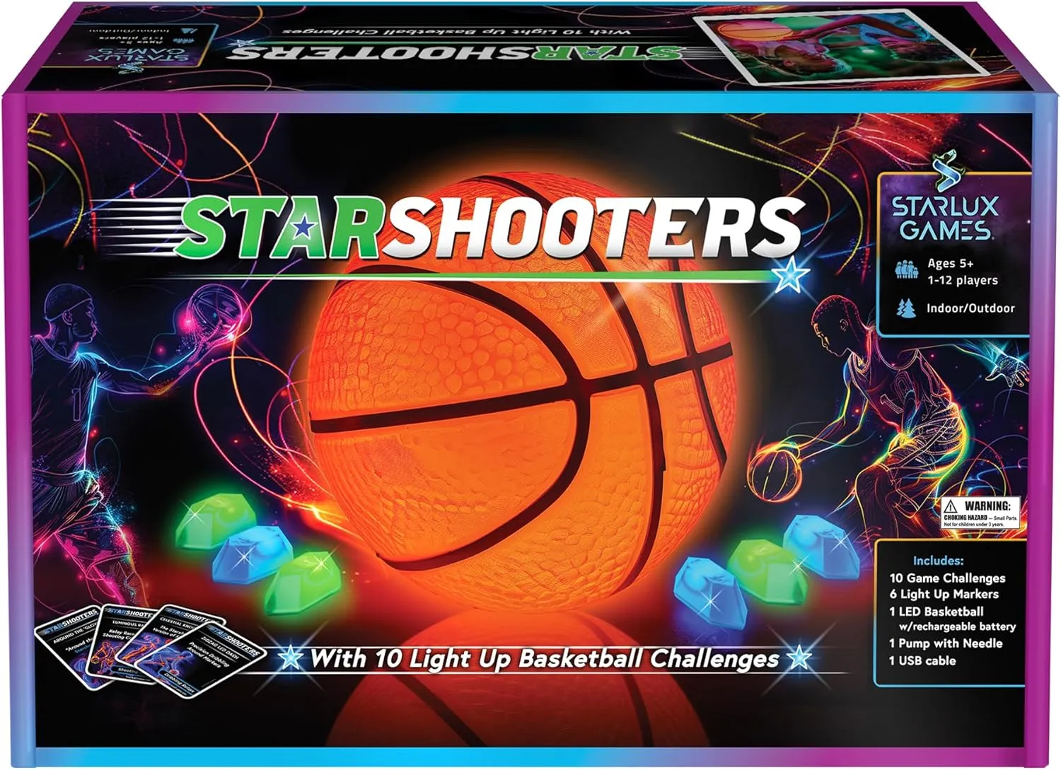 Light Up Basketball Set: Starshooters – Rechargeable, w/10 Game Options   Marker Lights | Ages 8  | Indoor & Outdoors Games |Glow in The Dark | Sports & Basketball Gifts for Boys 8-12  | by Starlux