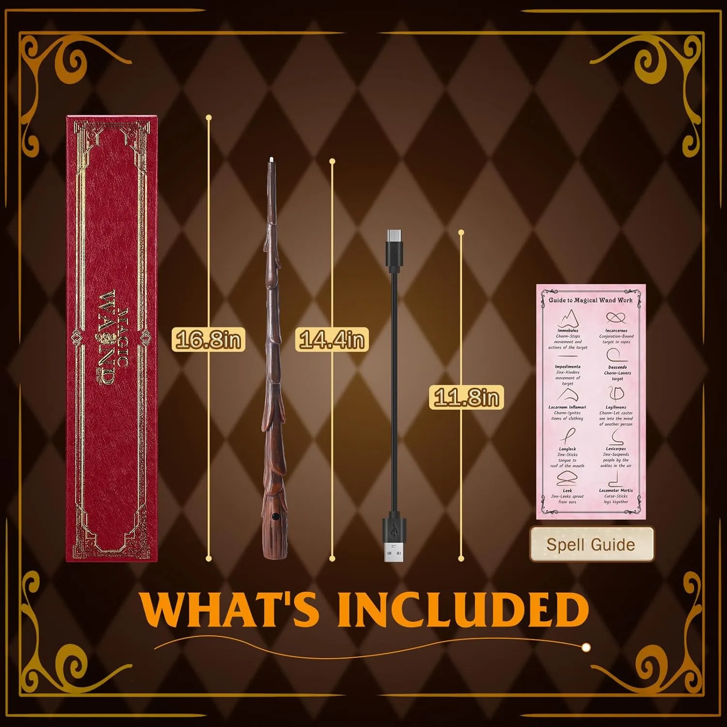 Light Up Magic Wizard Wand Rechargeable Illuminating Golden Wands for Witches Kids Boys Girls Party Gift, Bud