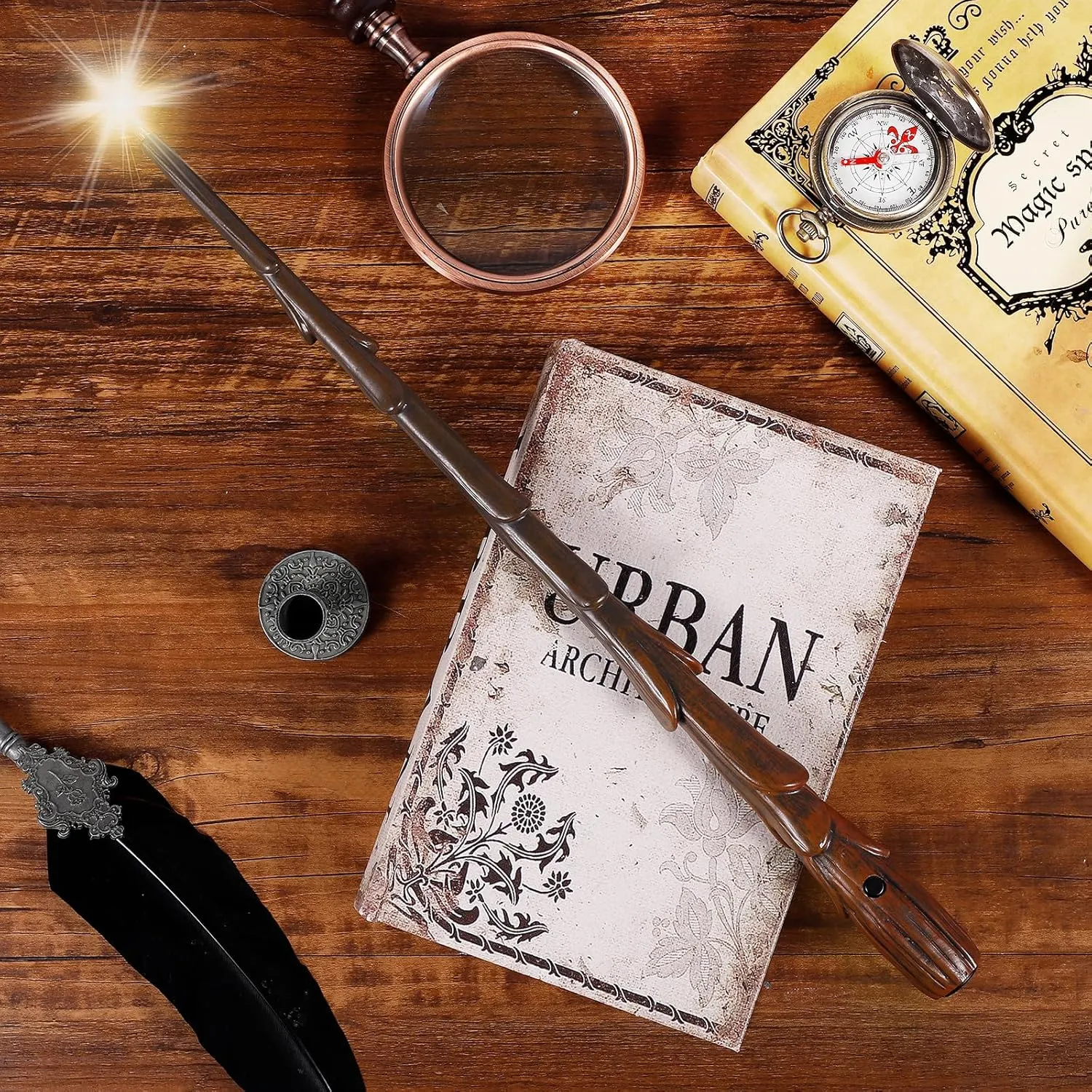 Light Up Magic Wizard Wand Rechargeable Illuminating Golden Wands for Witches Kids Boys Girls Party Gift, Bud
