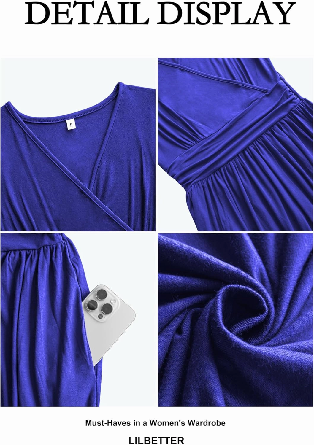 LILBETTER Women Sleeveless Deep V Neck Loose Plain Long Maxi Casual Dress