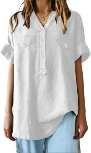 Linen Shirt for Women Seniors Breathable Tops Loose Crewneck Tops Womens Daily t Shirts Summer Shirts for Women 2025