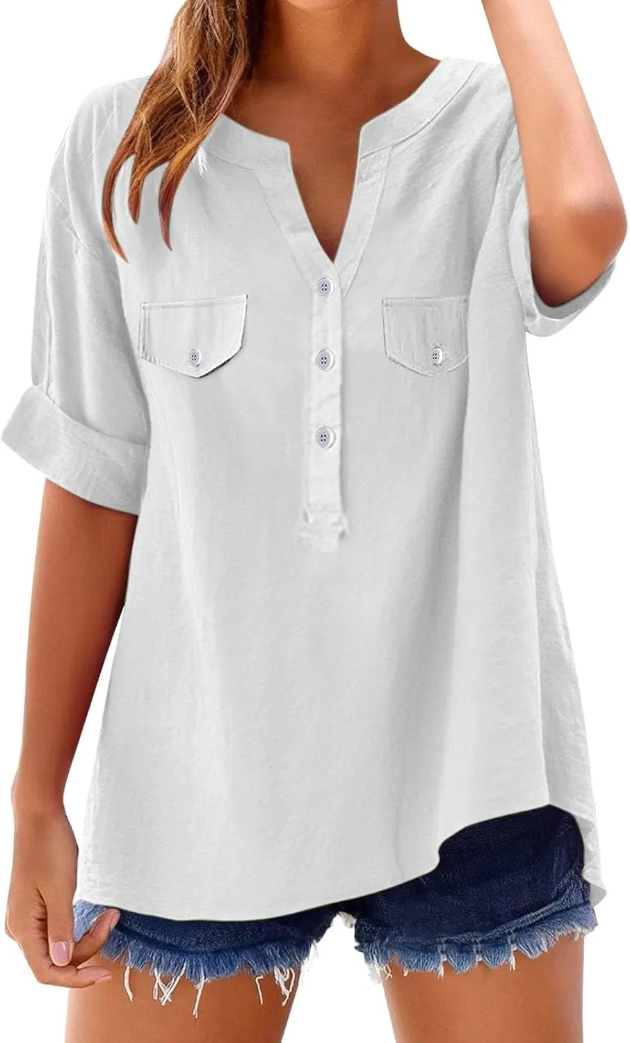 Linen Shirt for Women Seniors Breathable Tops Loose Crewneck Tops Womens Daily t Shirts Summer Shirts for Women 2025