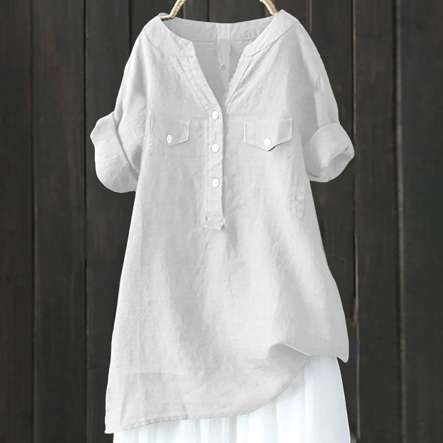 Linen Shirt for Women Seniors Breathable Tops Loose Crewneck Tops Womens Daily t Shirts Summer Shirts for Women 2025