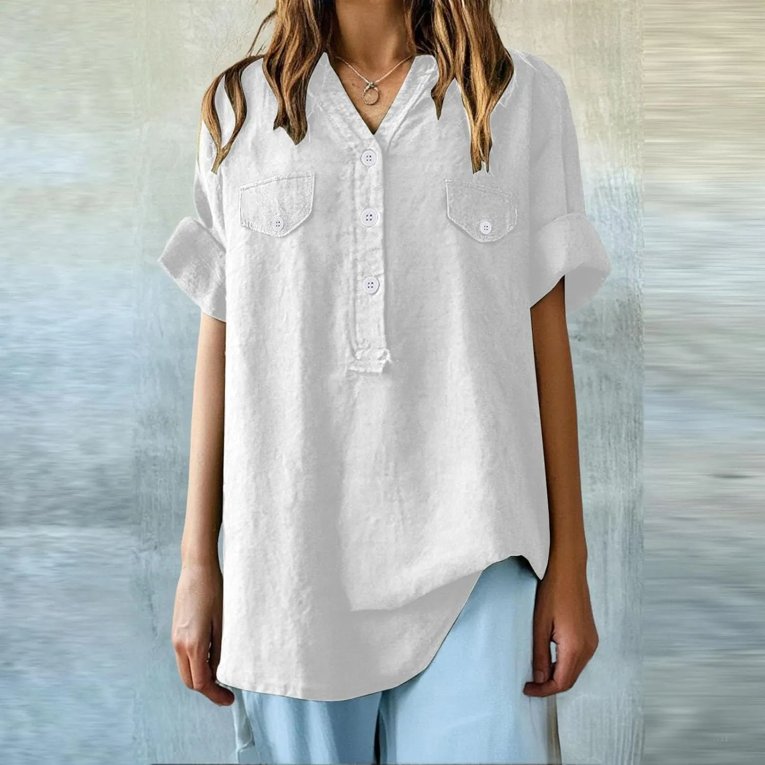 Linen Shirt for Women Seniors Breathable Tops Loose Crewneck Tops Womens Daily t Shirts Summer Shirts for Women 2025