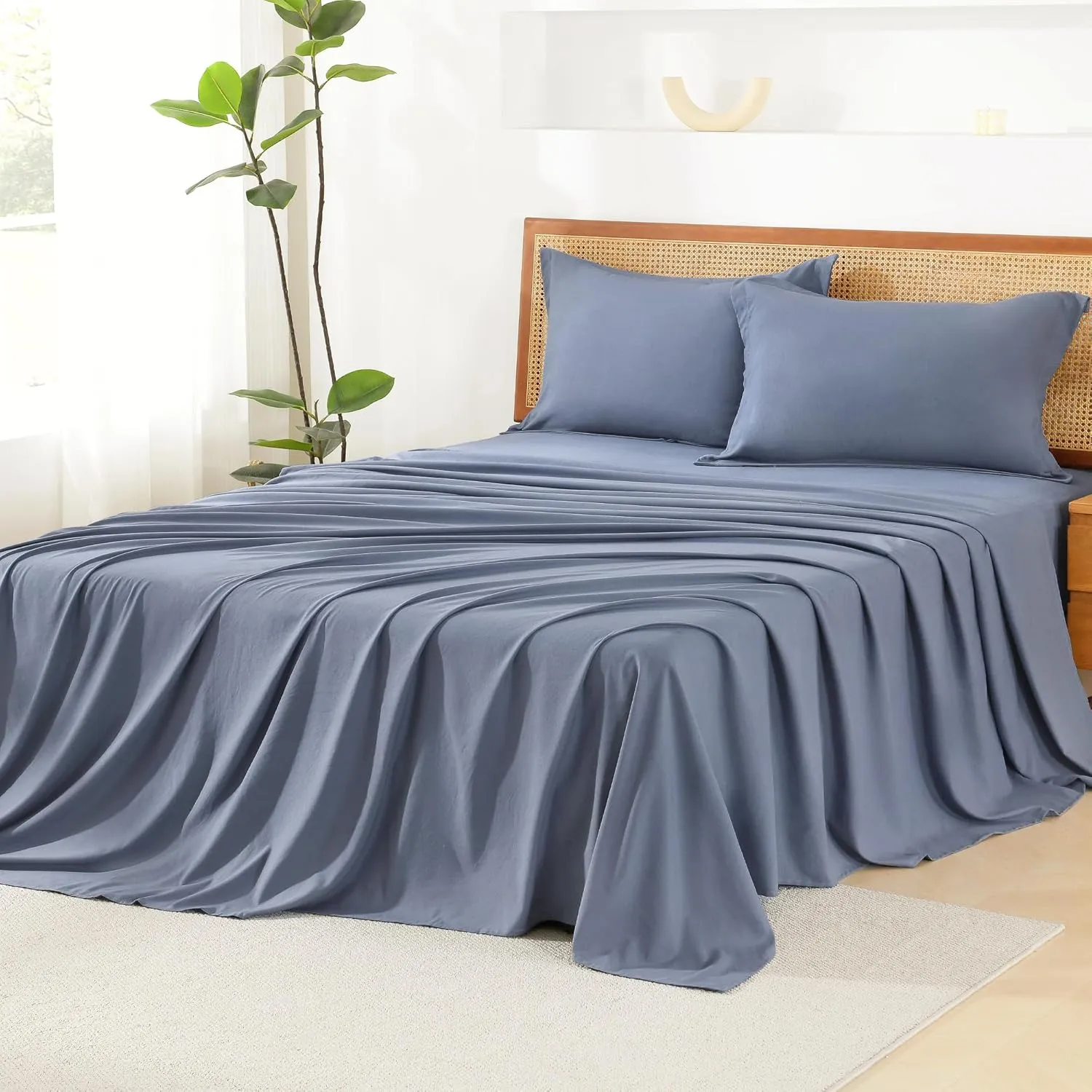 Litanika Full Size Comforter Set with Sheets Bluish Blue - 7 Pieces Bed in a Bag Full Chevron Tufted Complete Beddding Sets with Comforter, Sheets, Pillowcases & Shams