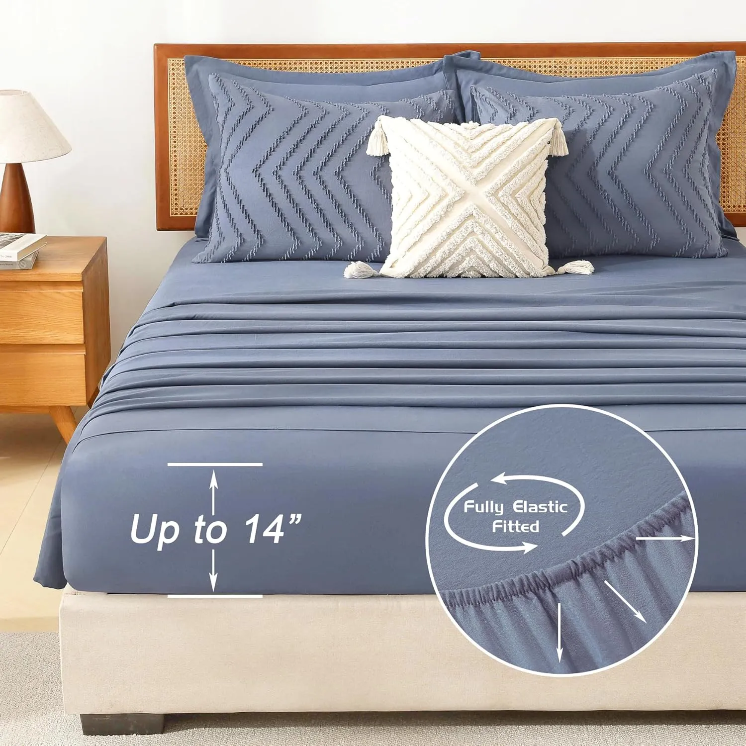 Litanika Full Size Comforter Set with Sheets Bluish Blue - 7 Pieces Bed in a Bag Full Chevron Tufted Complete Beddding Sets with Comforter, Sheets, Pillowcases & Shams