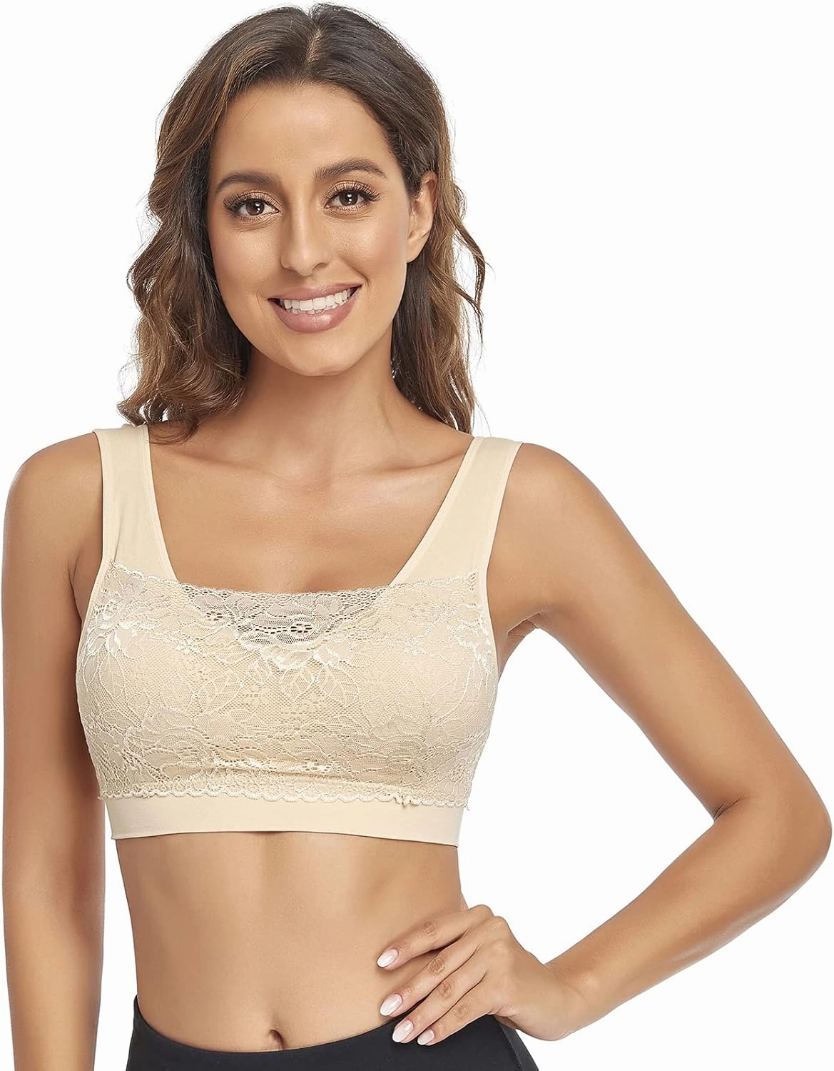 Litthing Lace Bralettes for Women Padded Sports Bra Seamless Plus Size Tank Tops Wirefree Comfort Yoga Cami T Shirt Bras