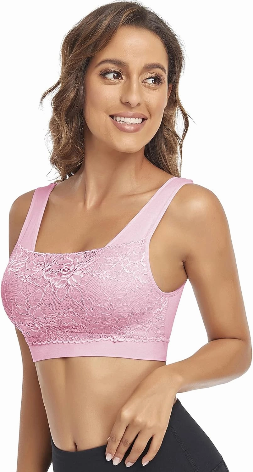 Litthing Lace Bralettes for Women Padded Sports Bra Seamless Plus Size Tank Tops Wirefree Comfort Yoga Cami T Shirt Bras