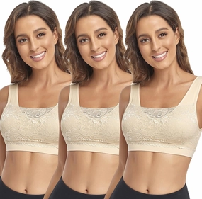 Litthing Lace Bralettes for Women Padded Sports Bra Seamless Plus Size Tank Tops Wirefree Comfort Yoga Cami T Shirt Bras
