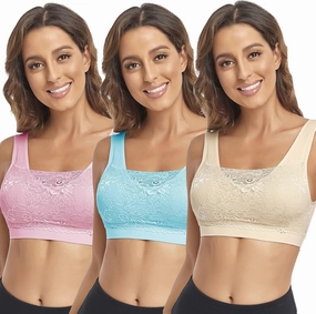 Litthing Lace Bralettes for Women Padded Sports Bra Seamless Plus Size Tank Tops Wirefree Comfort Yoga Cami T Shirt Bras
