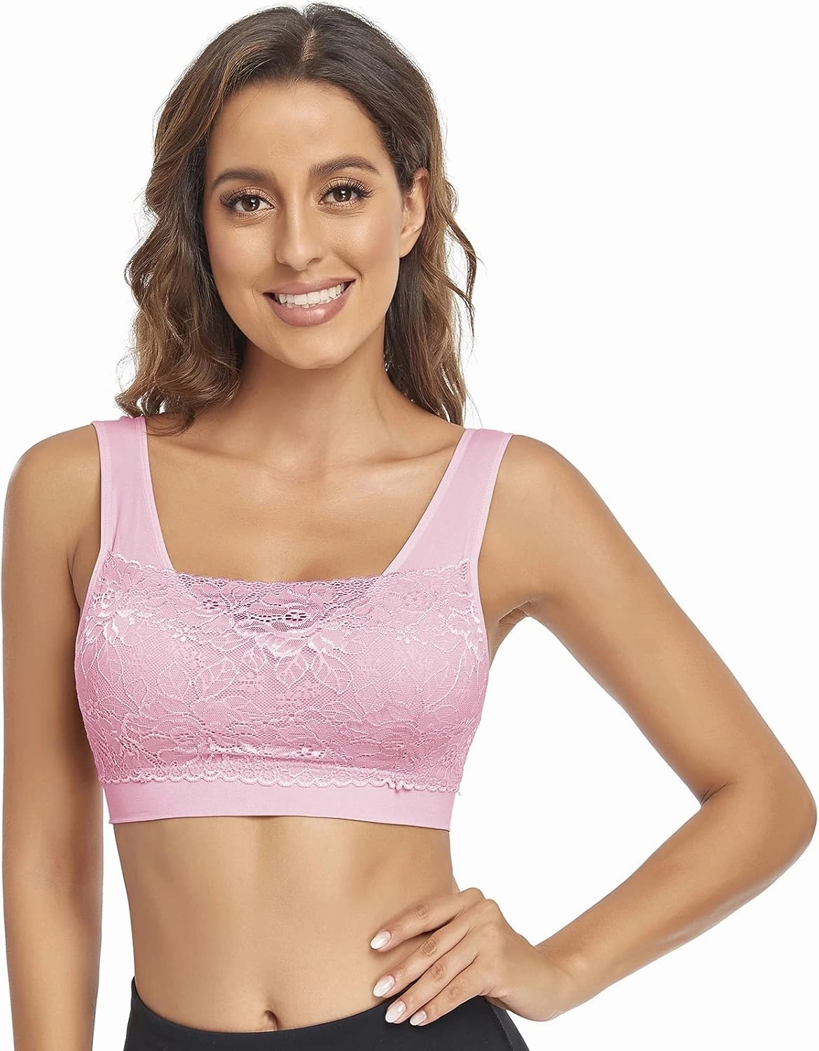 Litthing Lace Bralettes for Women Padded Sports Bra Seamless Plus Size Tank Tops Wirefree Comfort Yoga Cami T Shirt Bras