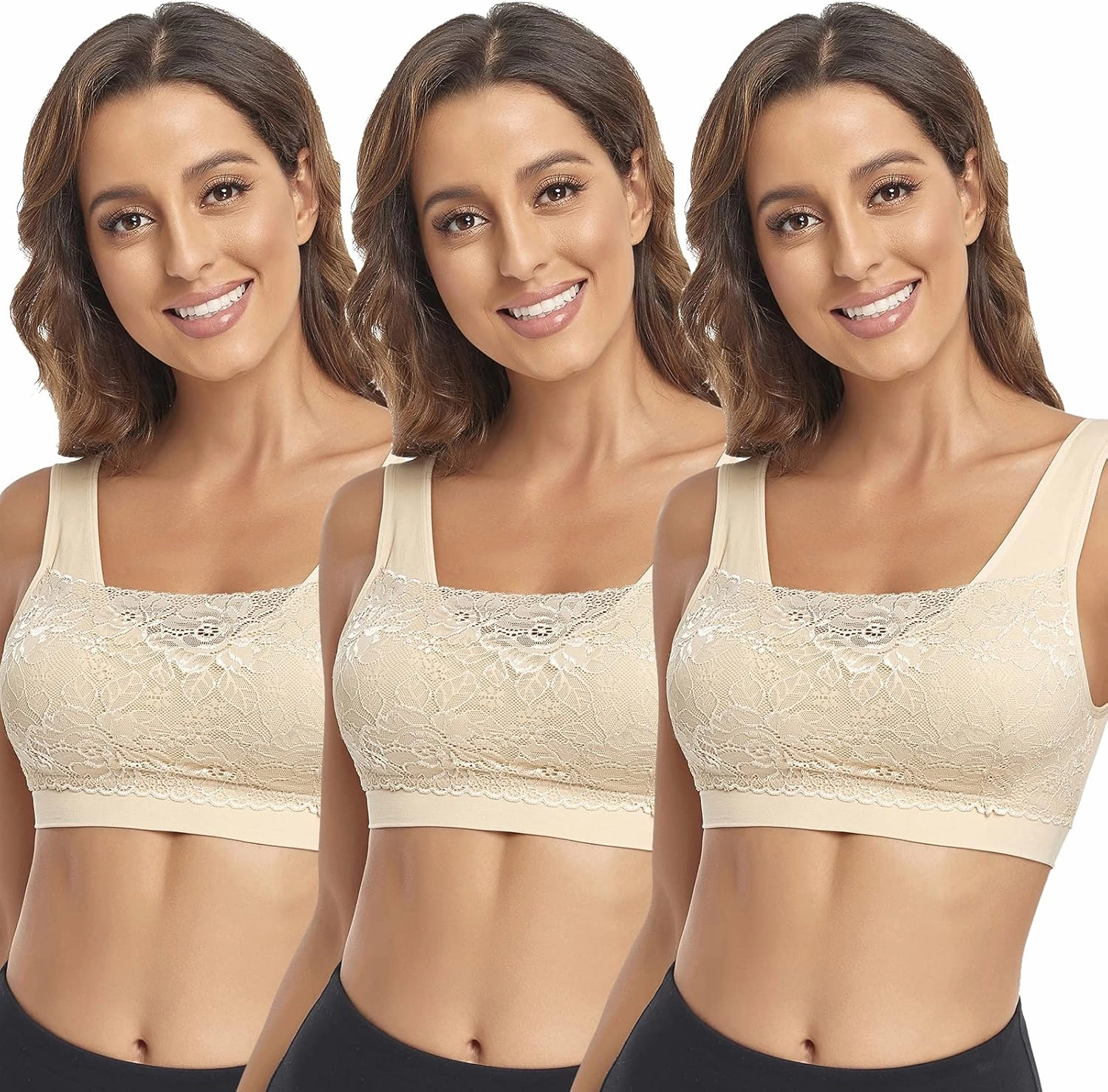 Litthing Lace Bralettes for Women Padded Sports Bra Seamless Plus Size Tank Tops Wirefree Comfort Yoga Cami T Shirt Bras