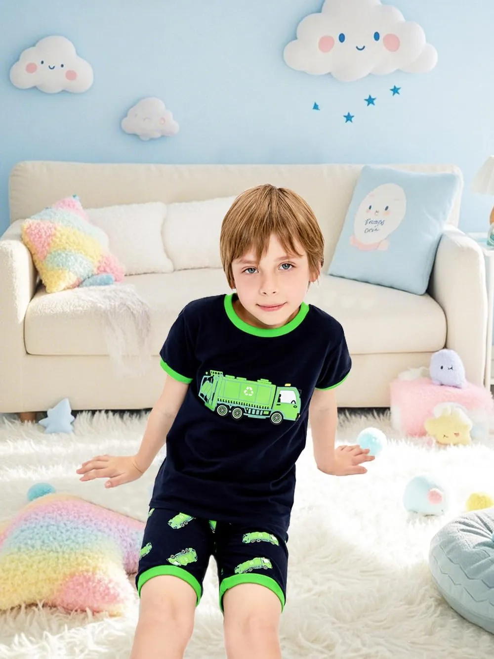 Little Hand Toddler Boys Pajamas Monster Truck Pjs Kids Dinosaur Short Sets Summer Sleepwear for Boy Jammies 2-7 Years