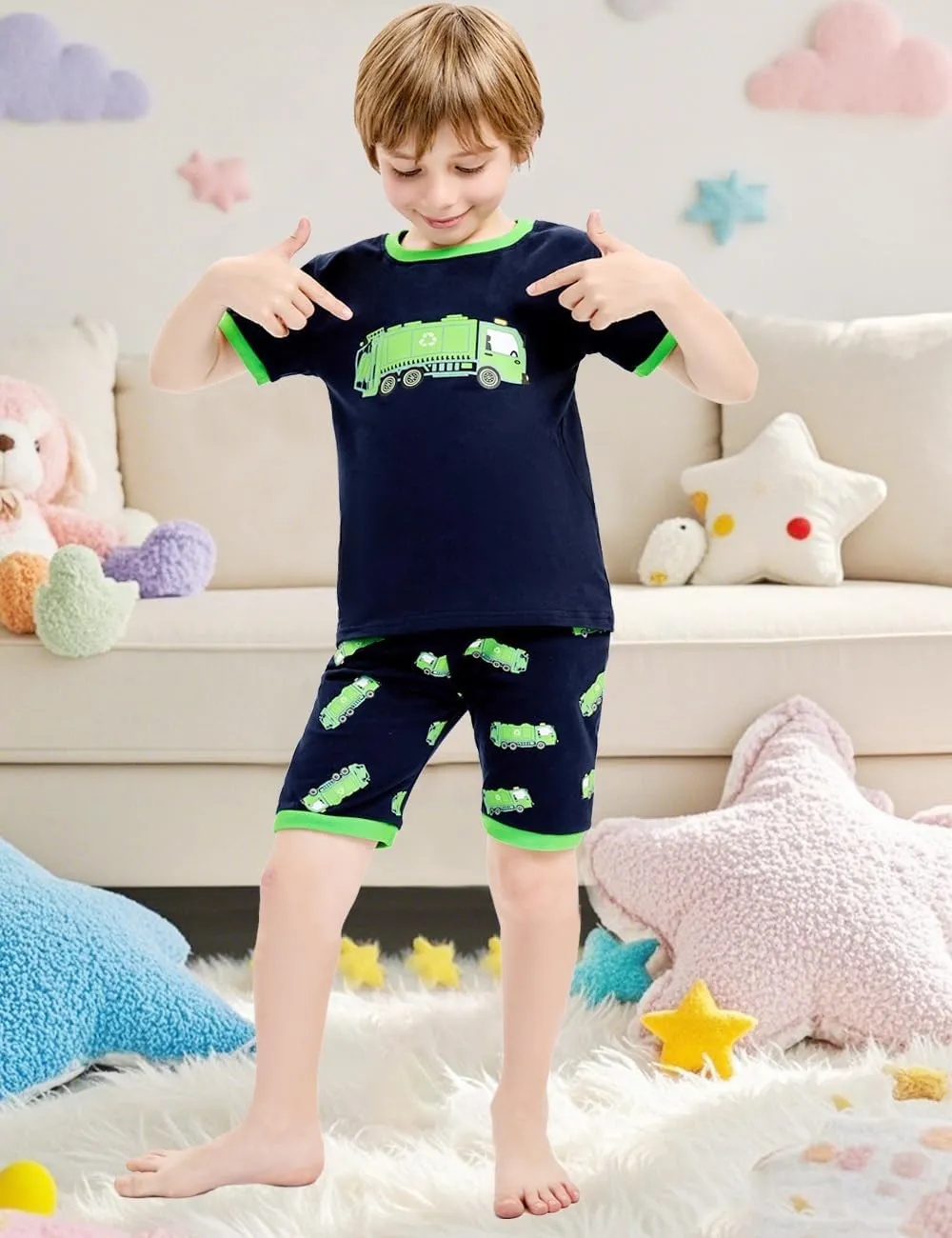 Little Hand Toddler Boys Pajamas Monster Truck Pjs Kids Dinosaur Short Sets Summer Sleepwear for Boy Jammies 2-7 Years