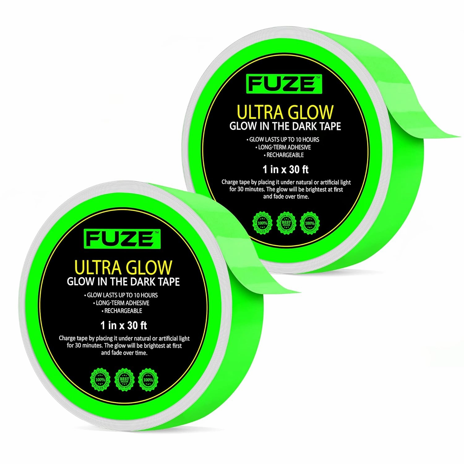 Lockport Glow in The Dark Tape - 2 Pack - 30 Ft x 1 in - Bright - Rechargeable - Reflective - Glow Tape in The Dark - Halloween Decoration, Night Decorations, Safety and Home Marking