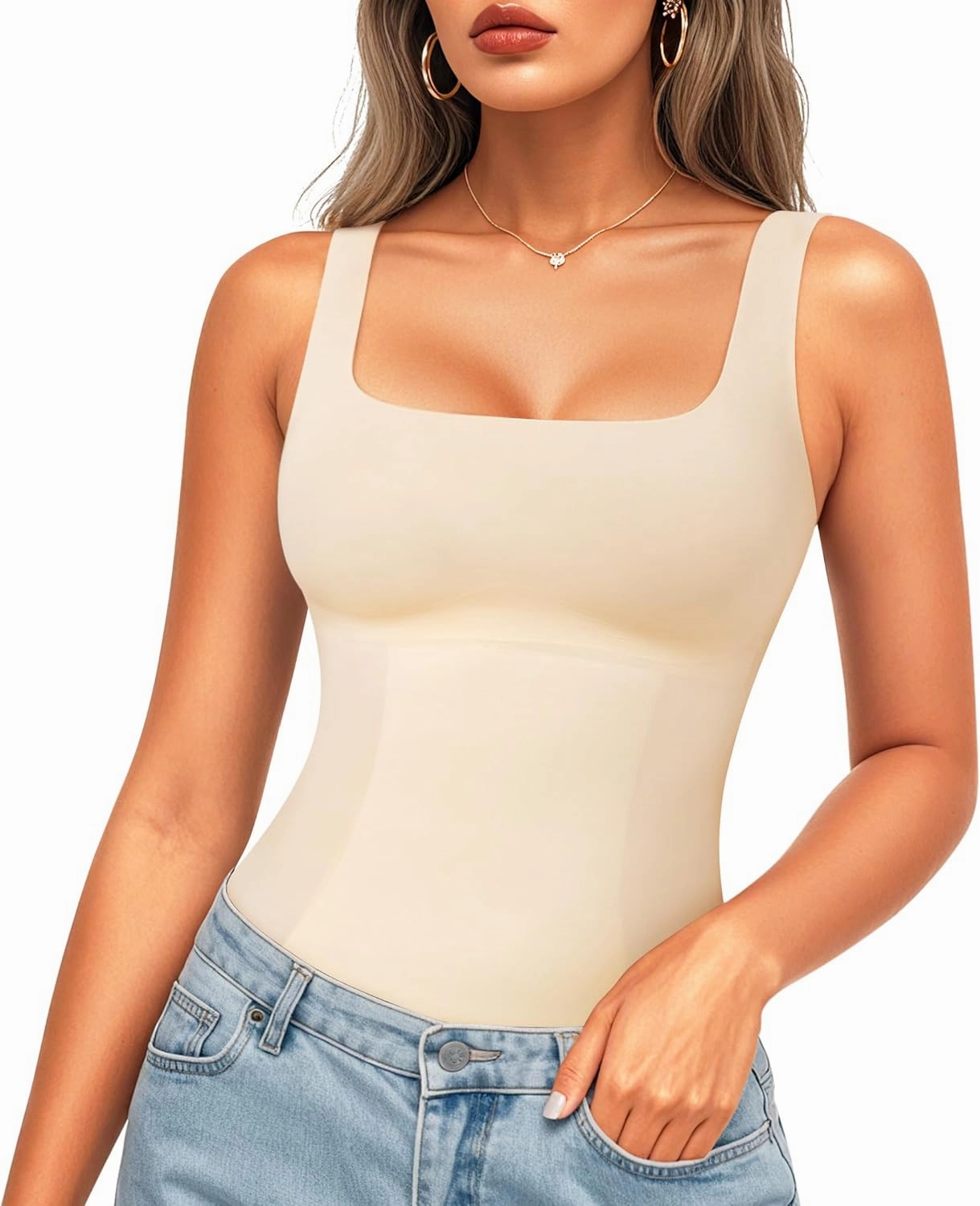 LODAY Compression Tank Tops for Women Shapewear Tummy Control Square Neck Camisole Cami Tops