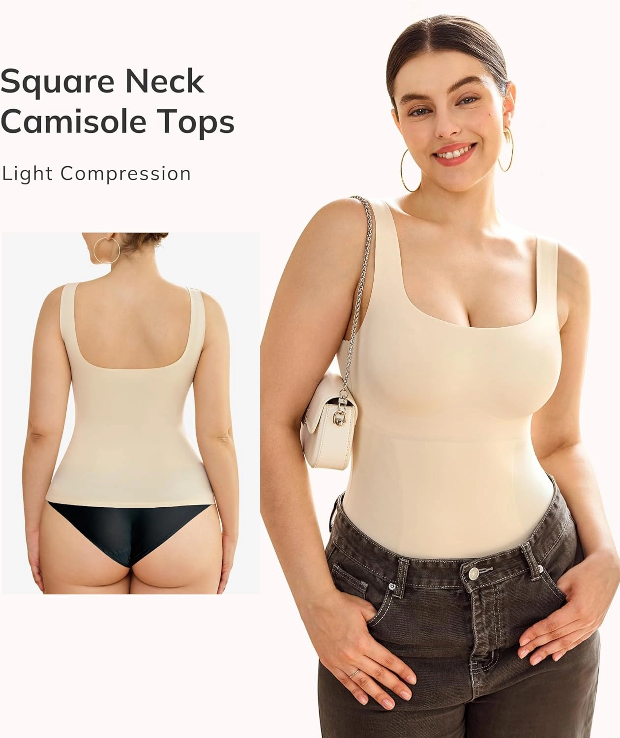 LODAY Compression Tank Tops for Women Shapewear Tummy Control Square Neck Camisole Cami Tops