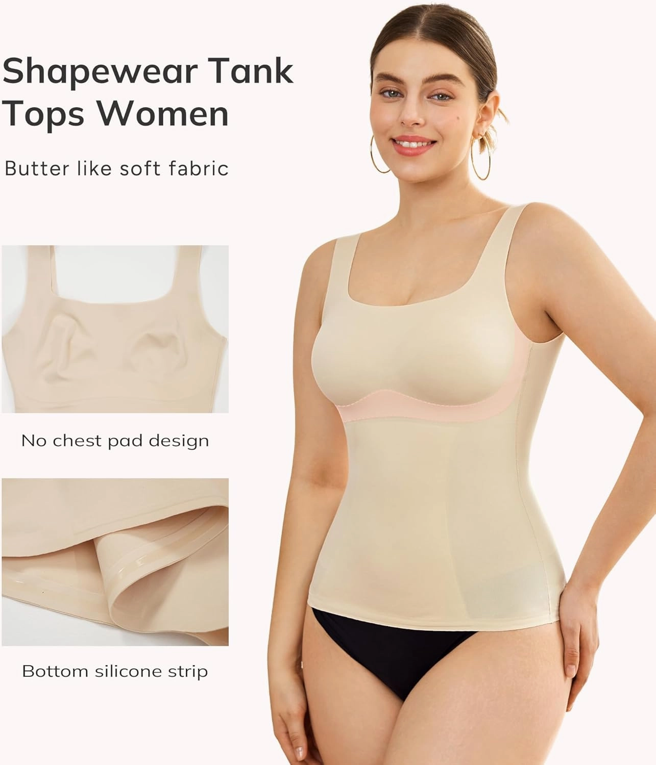 LODAY Compression Tank Tops for Women Shapewear Tummy Control Square Neck Camisole Cami Tops