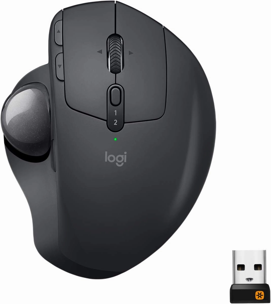 Logitech MX Ergo Wireless Trackball Mouse, Ergonomic Design, Move Content Between 2 Windows and Apple Mac Computers (Bluetooth or USB), Rechargeable