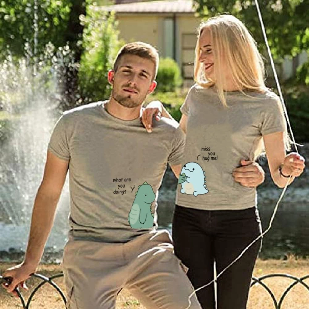 Lovely Dinosaur Matching Tee for Couple - Husband & Wife, Pure Cotton, Ideal for Lovers