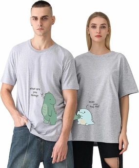 Lovely Dinosaur Matching Tee for Couple - Husband & Wife, Pure Cotton, Ideal for Lovers