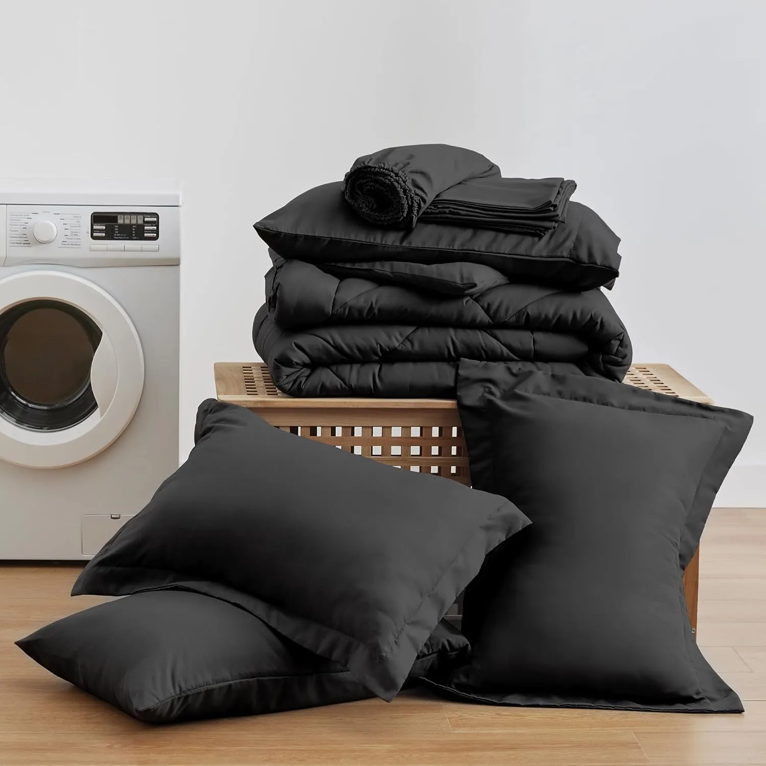 Love's cabin King Size Comforter Set Black, 7 Pieces King Bed in a Bag, All Season Bedding Sets with 1 Comforter, 1 Flat Sheet, 1 Fitted Sheet, 2 Pillowcase and 2 Pillow Sham