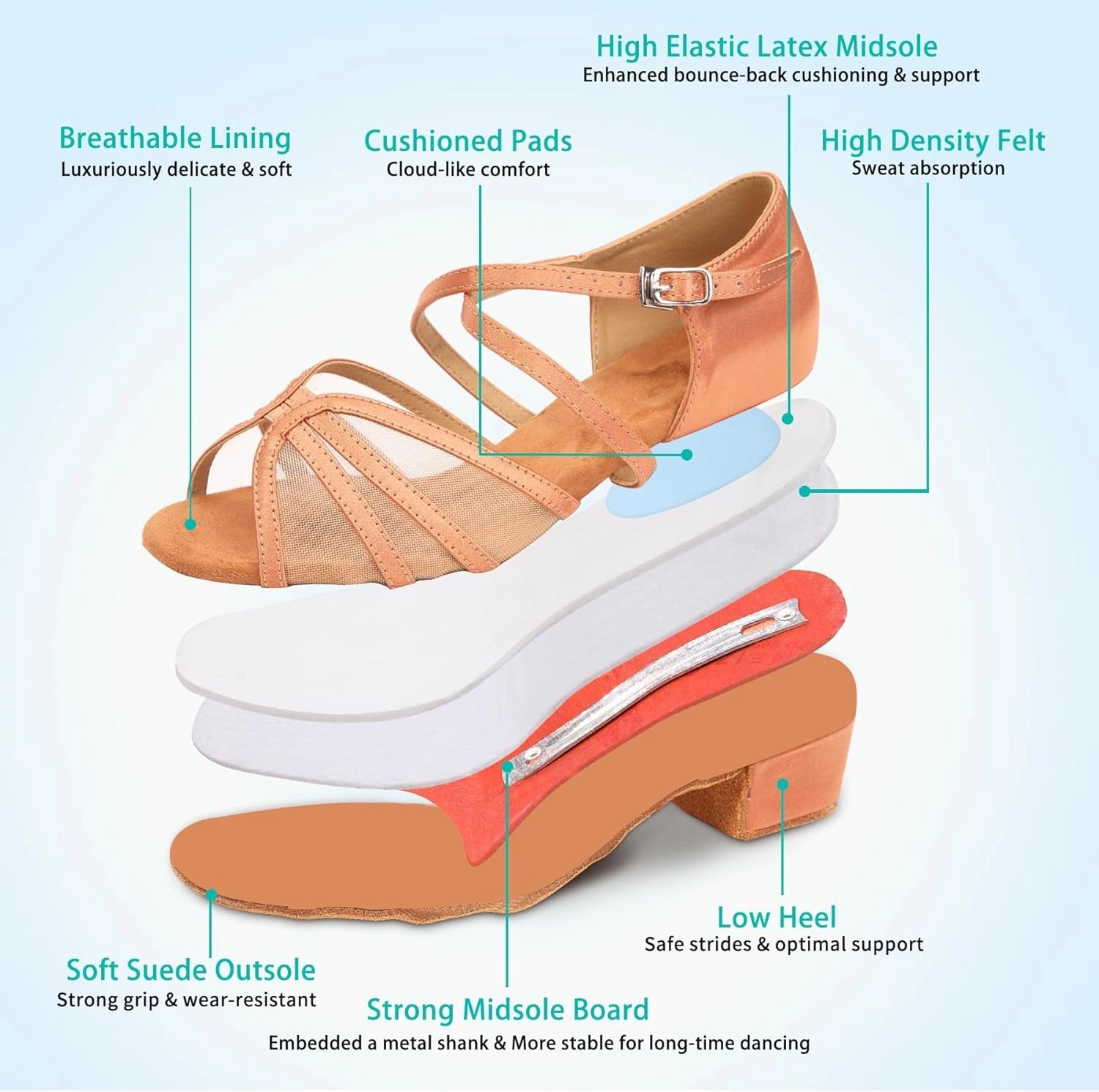 Low Heel Ballroom Dance Shoes Women Latin Salsa Practice Dancing Shoes 1.5 Inch Heel ZB14
