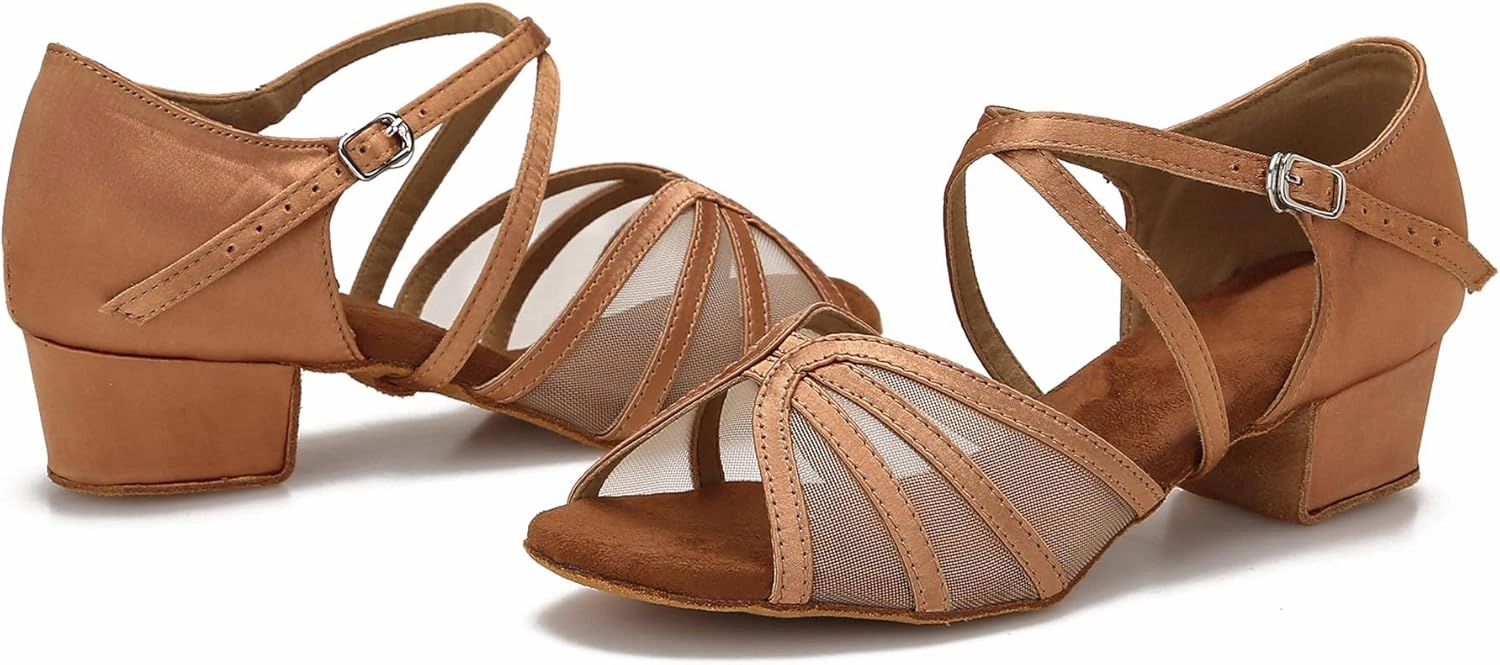 Low Heel Ballroom Dance Shoes Women Latin Salsa Practice Dancing Shoes 1.5 Inch Heel ZB14