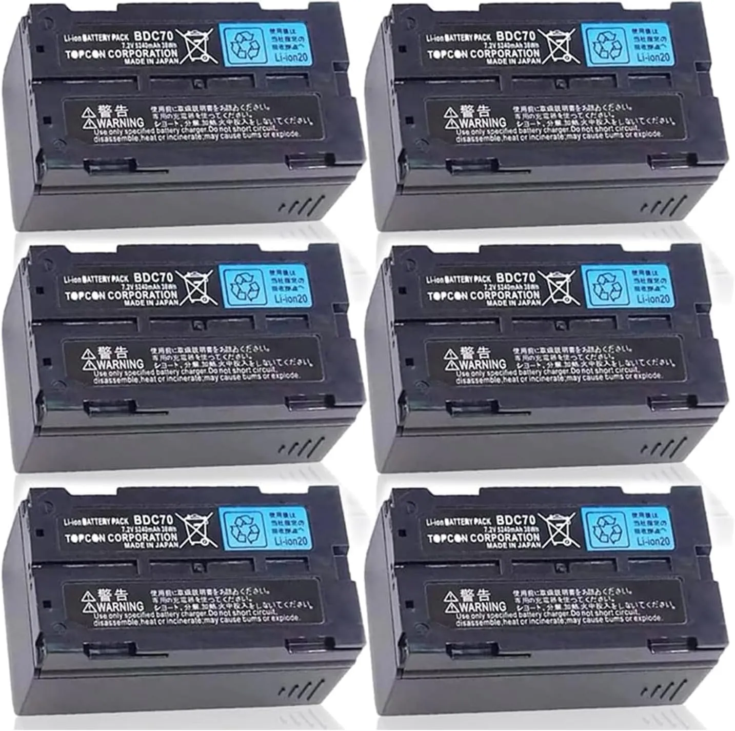 <6 Pack> 7.2V 5240mAh BDC70 Battery for Top-con BDC70 Li-ion Battery for Top-con, Sokkia Total Stations
