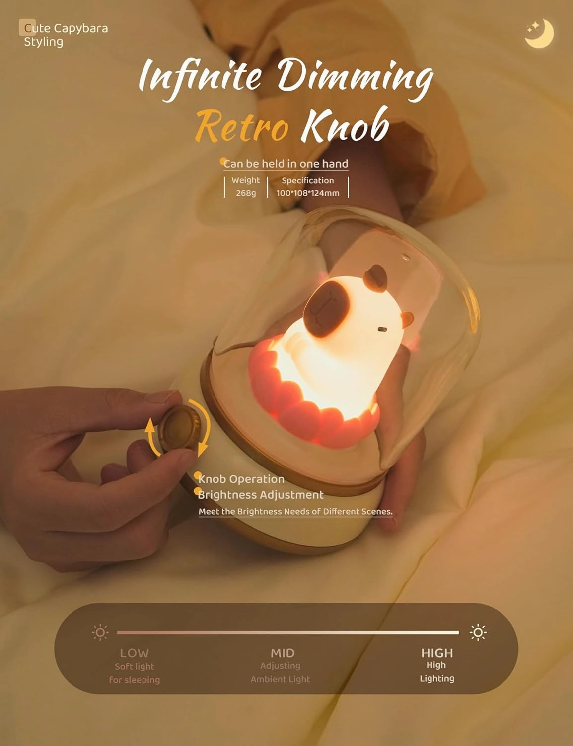 Lucky Capybara Night Light,Lotus Lamp, Cute Lamp and Cozy Lighting,Rotate to Adjust Brightness,Rechargeable Night Light for Kids, Cute Stuff Gifts for Children,Lucky Capybara Bring Good Luck