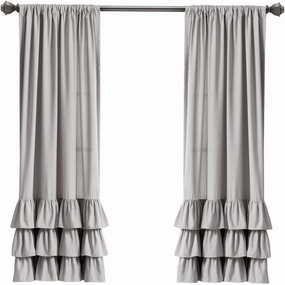 Lush Decor, Light Gray Allison Ruffle Curtains Window Panel Set for Living, Dining Room, Bedroom (Pair), 63" x 40"