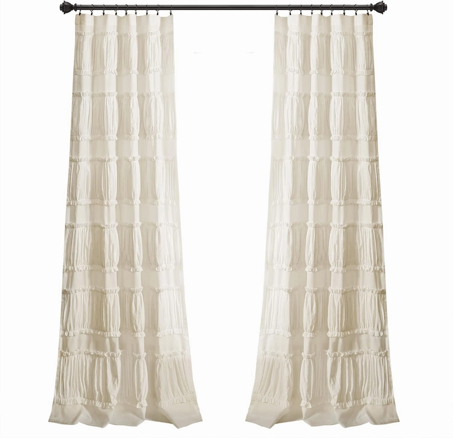 Lush Decor Nova Ruffle Window Curtain Panel Pair, 42"W x 95"L, Ivory