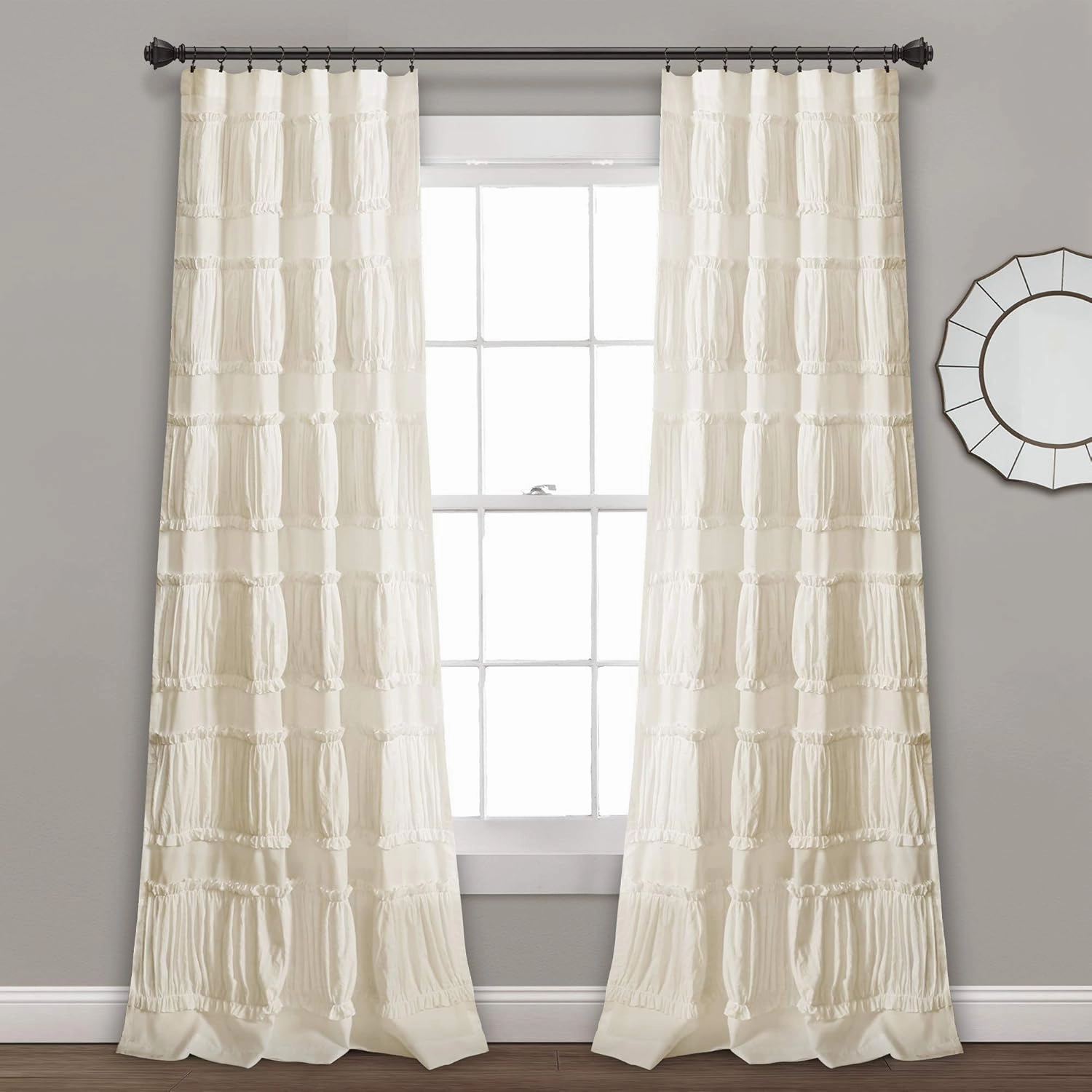 Lush Decor Nova Ruffle Window Curtain Panel Pair, 42"W x 95"L, Ivory