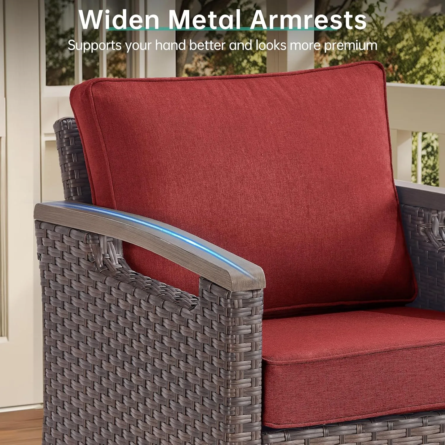 Luxury 9 Piece Heavy Duty Patio Furniture Set with Swivel Chairs - All Weather Wicker Comfort Thick Cushion Outdoor Conversation Set for Porch Poolside Deck - Red