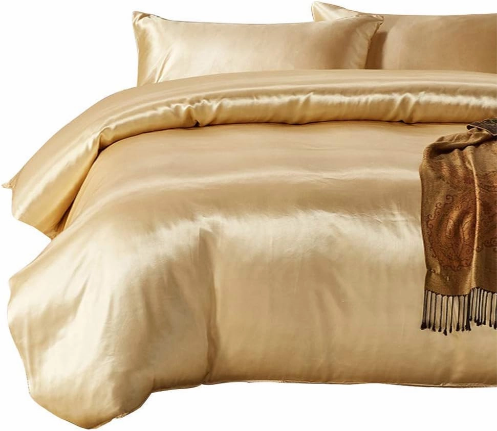 Luxury 3-Piece Satin Lightweight Solid Comforter Set with 2 Pillow Shams 3-Piece Set Hotel Quality Bedding Set Gold California King