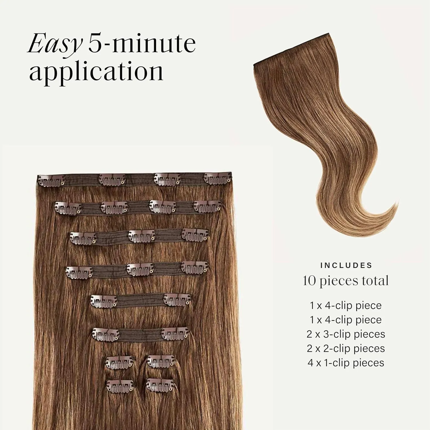 Luxy 100% Remy Human Hair, Classic 160g Clip-In Hair Extensions - 10 Wefts Multi-Dimensional Color for Natural Blending, Adds Volume & Length, Easy Apply & Remove 20" Chestnut Brown Balayage