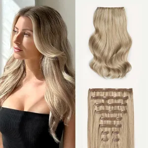 Luxy 100% Remy Human Hair, Classic 160g Clip-In Hair Extensions - 10 Wefts Multi-Dimensional Color for Natural Blending, Adds Volume & Length, Easy Apply & Remove 20" Dimensional Cream Blonde
