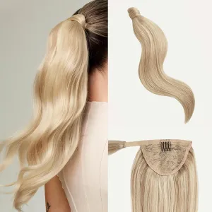 Luxy 100% Remy Human Hair, Clip-In Ponytail Extension, One-Piece Velcro Wrap & Secure Prongs - Natural Looking Volume & Length for All Hair Types 120 grams 20" Dimensional Beige Blonde