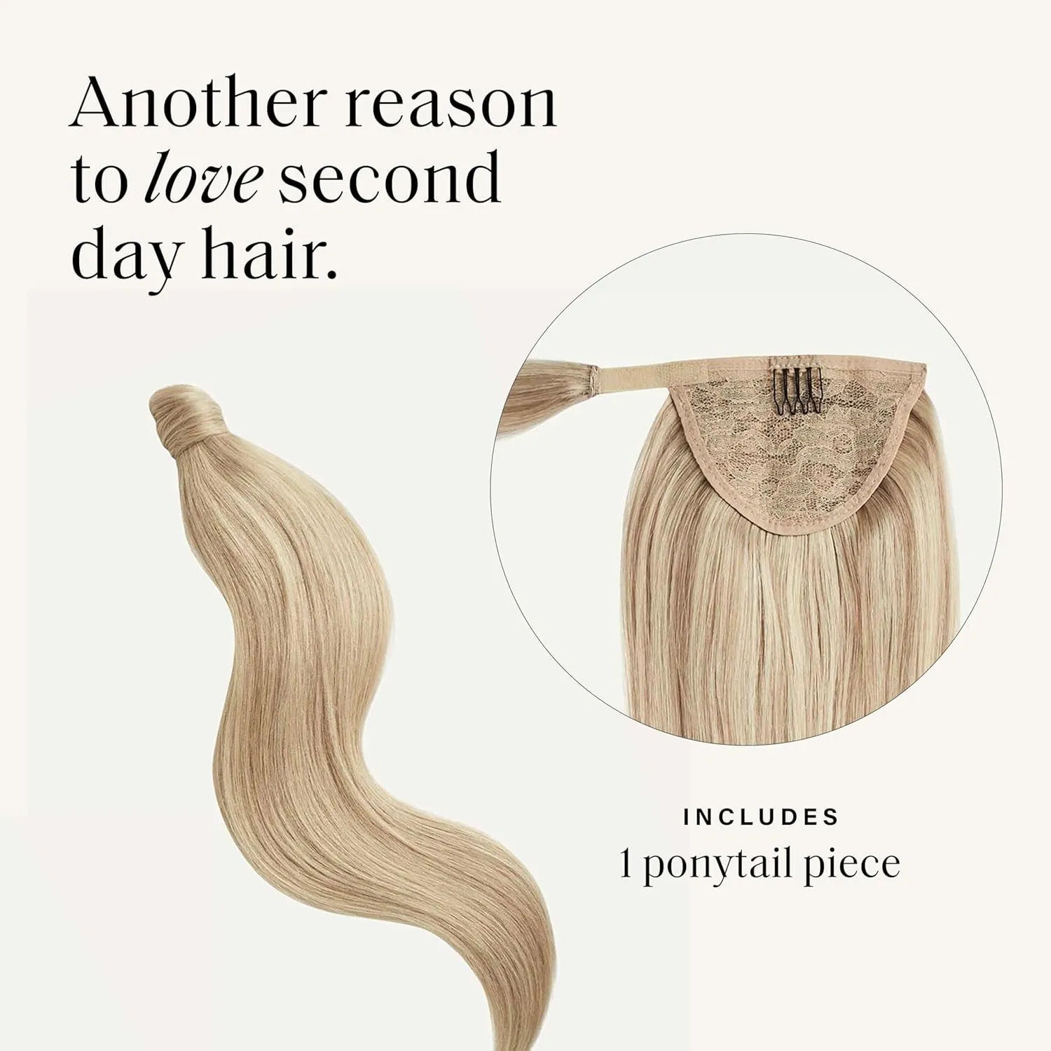 Luxy 100% Remy Human Hair, Clip-In Ponytail Extension, One-Piece Velcro Wrap & Secure Prongs - Natural Looking Volume & Length for All Hair Types 120 grams 20" Dimensional Beige Blonde