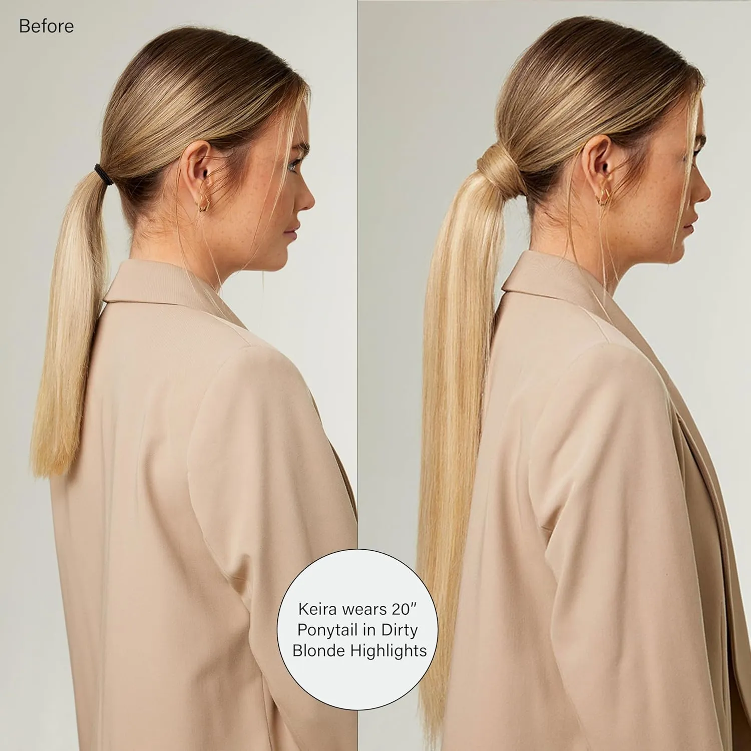 Luxy 100% Remy Human Hair, Clip-In Ponytail Extension, One-Piece Velcro Wrap & Secure Prongs - Natural Looking Volume & Length for All Hair Types 120 grams 20" Dimensional Beige Blonde