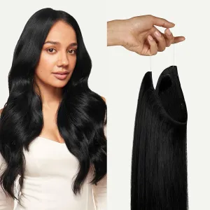 Luxy 100% Remy Human Hair – Halo Clip-In Hair Extensions –Natural Looking Volume & Length - One-Piece - Easy 5-Min Application 140 grams 16" Jet Black Halo