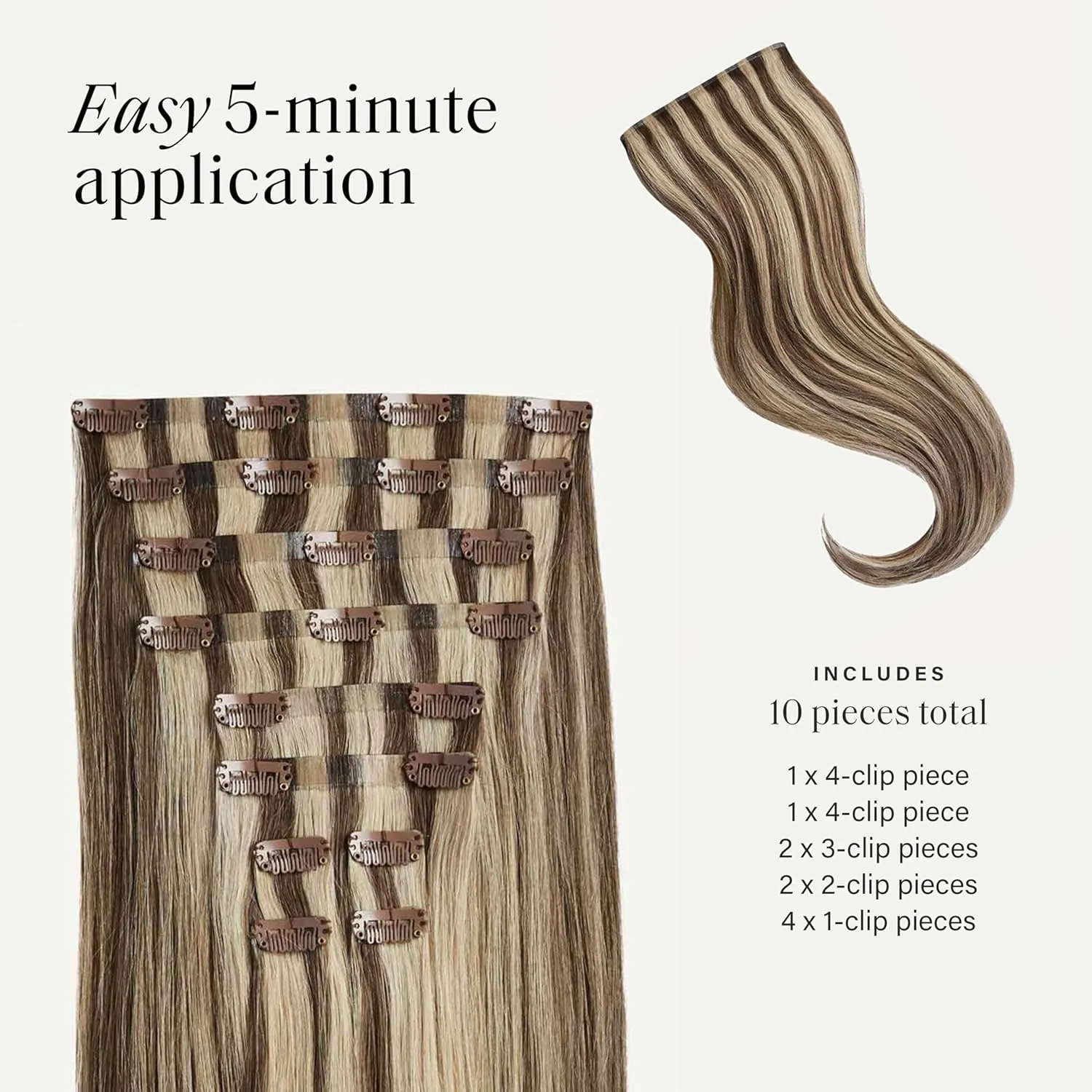 Luxy 100% Remy Human Hair - Seamless Clip-In Hair Extensions - Multi-Dimensional Color for Natural Blending, Adds Volume & Length 160 grams 16" Ash Brown Highlights