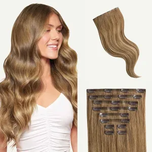 Luxy 100% Remy Human Hair - Seamless Clip-In Hair Extensions - Multi-Dimensional Color for Natural Blending, Adds Volume & Length 160 grams 16" Bronde Balayage Seamless