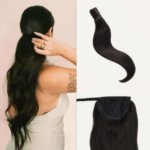 Luxy Hair 16" Off Black Ponytail Clip-In Hair Extension (100 grams) 100% Remy Human Hair, Quick Up-do, 1-Piece Set, Natural Blend