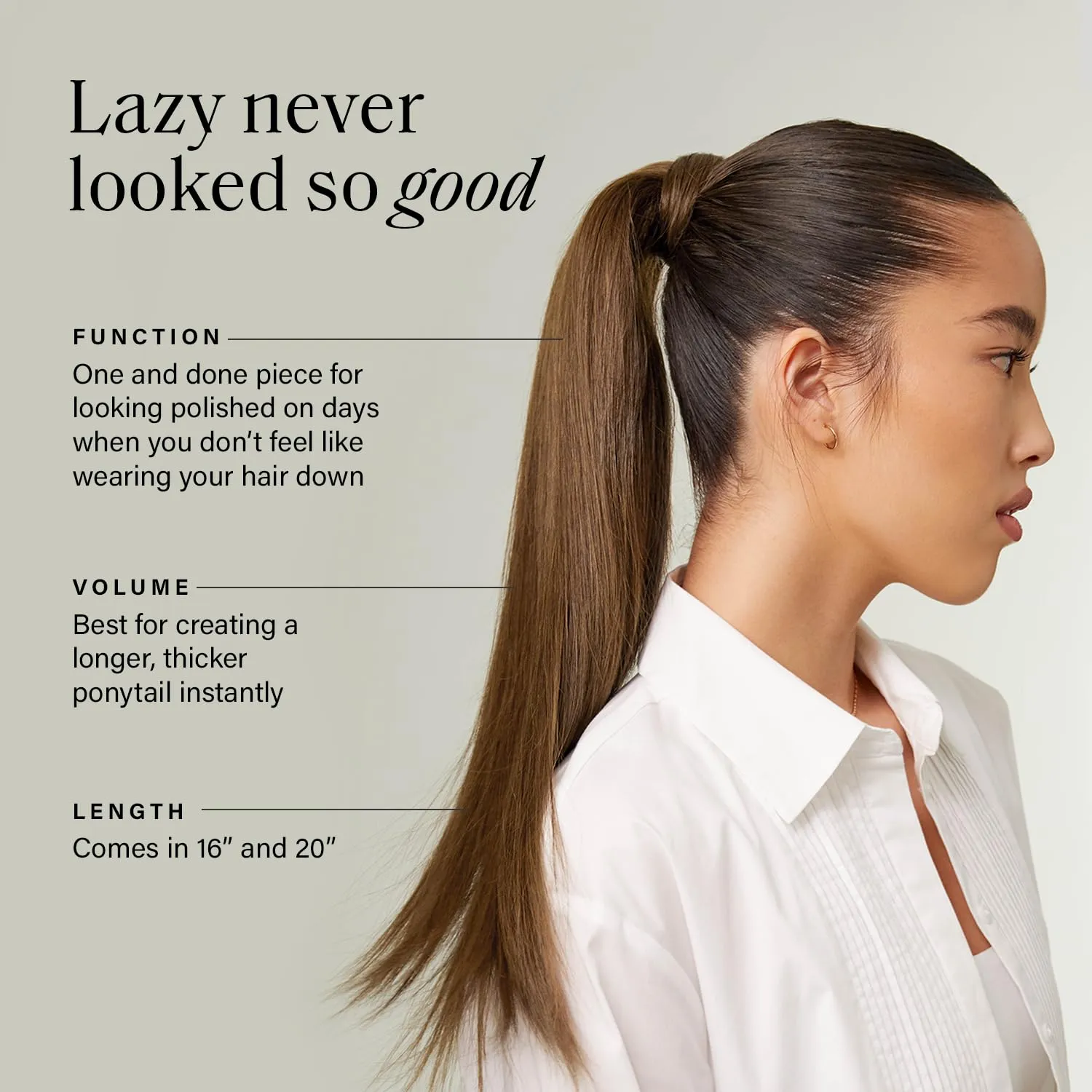 Luxy Hair 16" Off Black Ponytail Clip-In Hair Extension (100 grams) 100% Remy Human Hair, Quick Up-do, 1-Piece Set, Natural Blend
