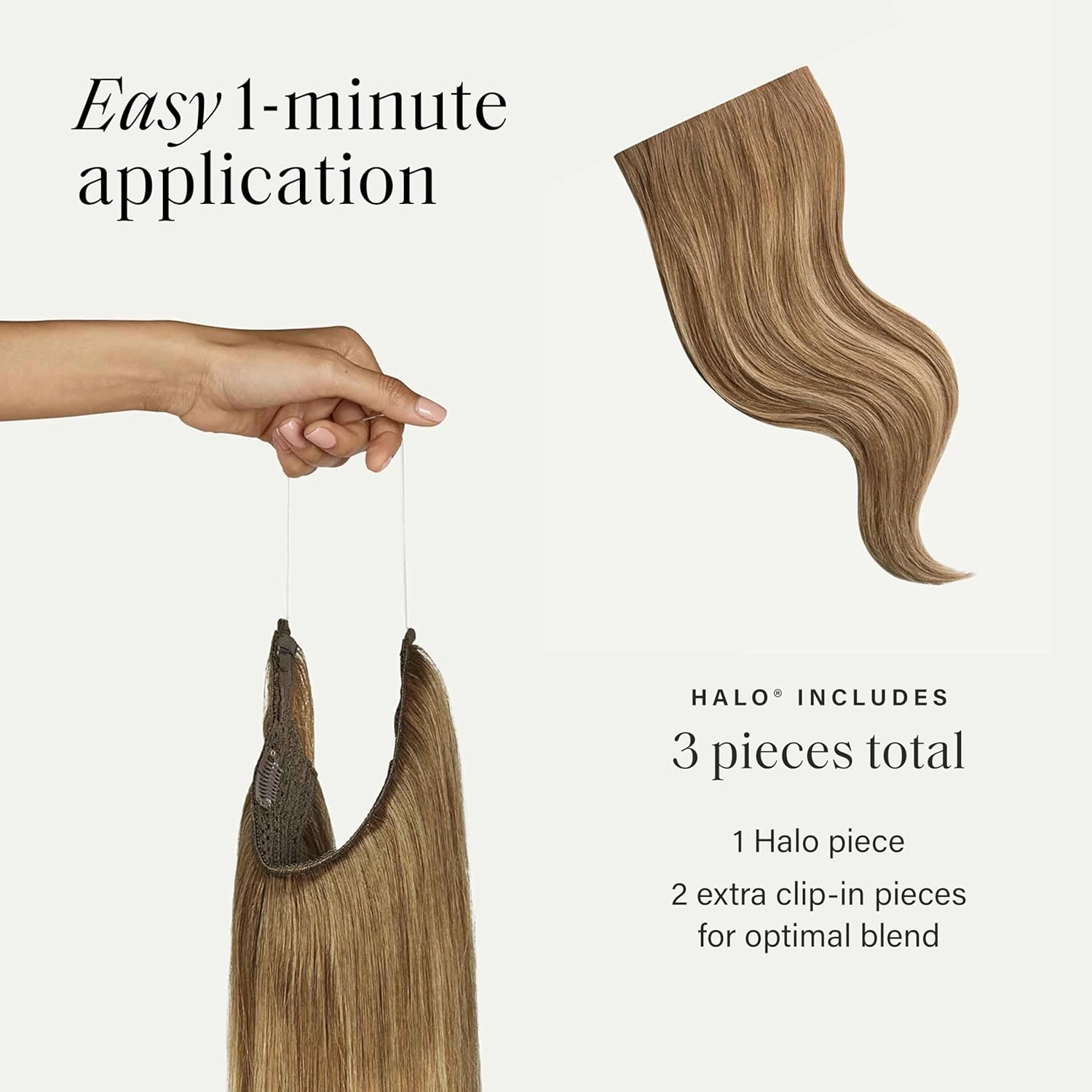 Luxy 100% Remy Human Hair – Halo Clip-In Hair Extensions –Natural Looking Volume & Length - One-Piece - Easy 5-Min Application 140 grams 16" Bronde Balayage Halo