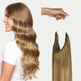 Luxy 100% Remy Human Hair – Halo Clip-In Hair Extensions –Natural Looking Volume & Length - One-Piece - Easy 5-Min Application 140 grams 16" Bronde Balayage Halo