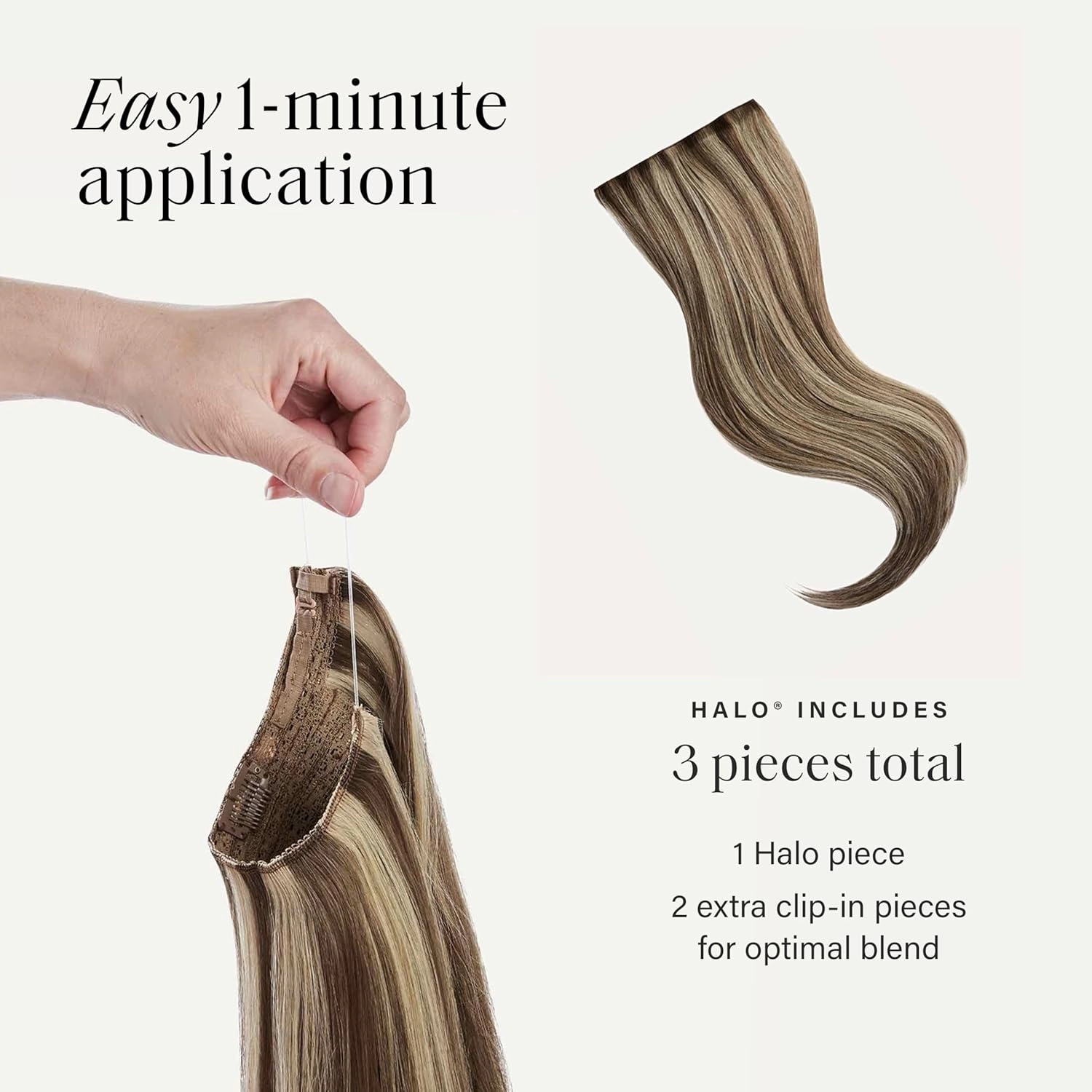 Luxy 100% Remy Human Hair – Halo Clip-In Hair Extensions –Natural Looking Volume & Length - One-Piece - Easy 5-Min Application 180 grams 20" Ash Brown Highlights