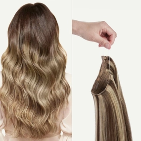 Luxy 100% Remy Human Hair – Halo Clip-In Hair Extensions –Natural Looking Volume & Length - One-Piece - Easy 5-Min Application 180 grams 20" Ash Brown Highlights